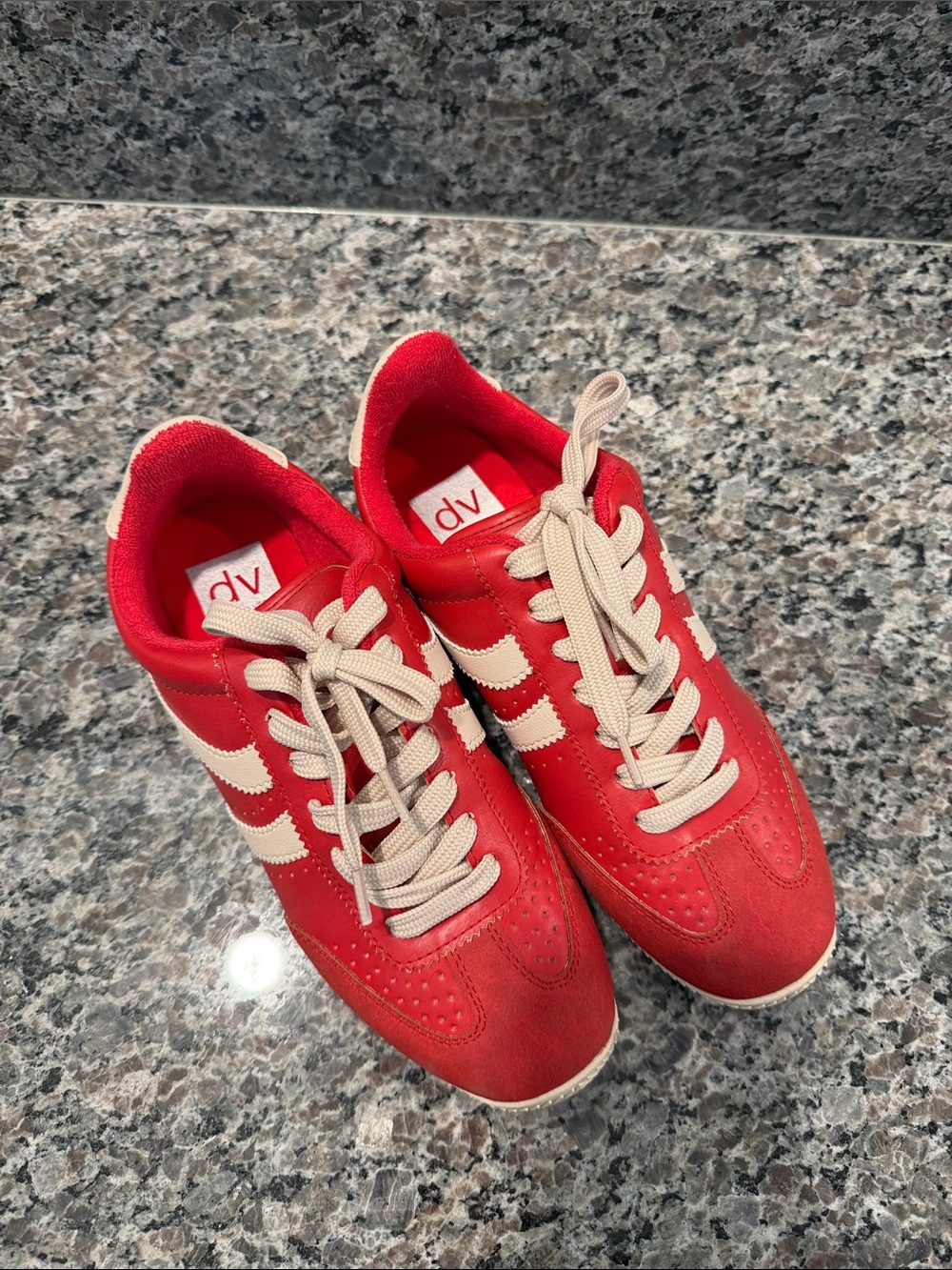 DV by Dolce Vita Red Kids Lace-Up Sneakers with Cream Stripes